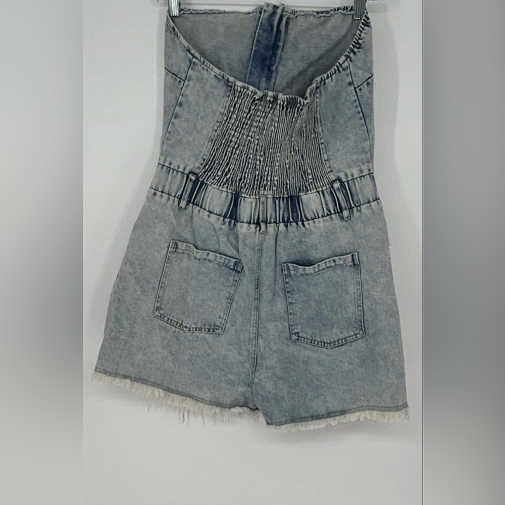 Fashion Nova Light Blue Denim Rhinestone-Trim romper - Picture 4 of 9